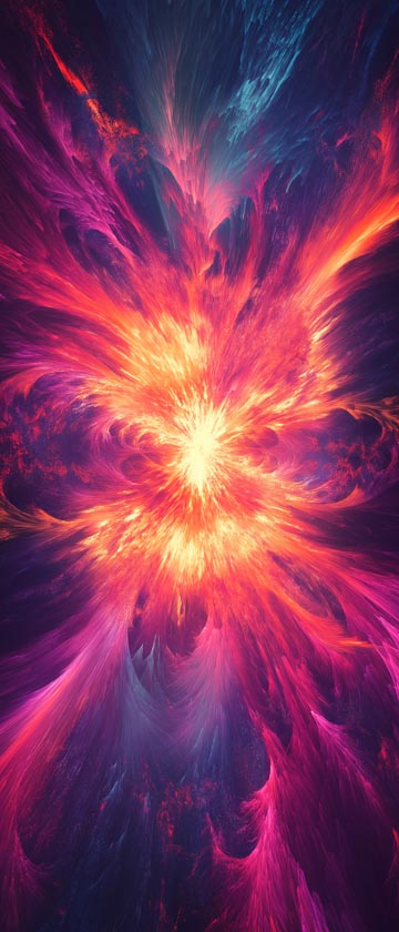 Complex fractal explosion in neon colors with geometric patterns