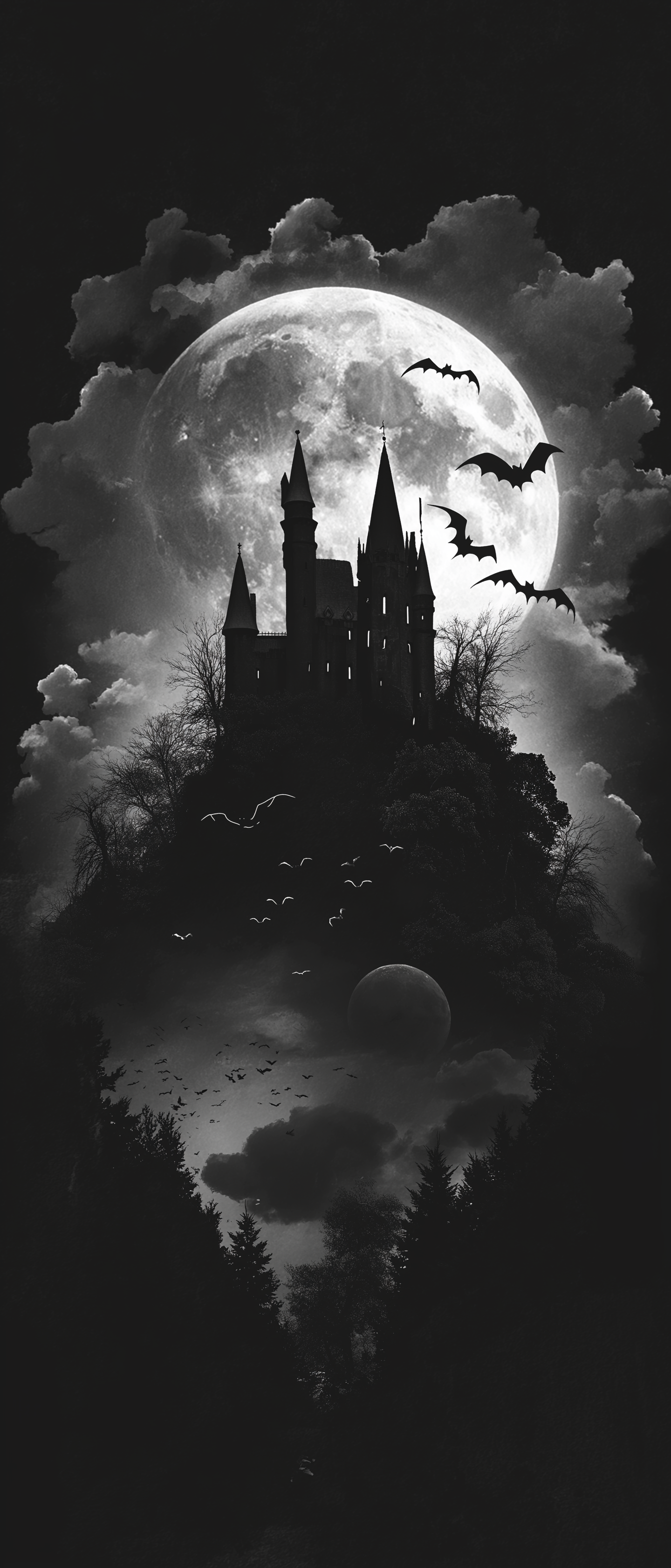 Full Moon Over a Creepy Castle Halloween Smartphone Wallpaper