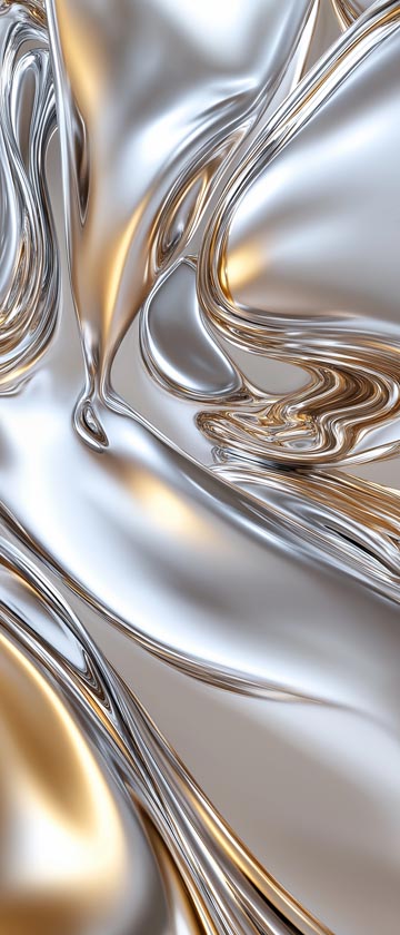 Flowing liquid metallic shapes in silver and gold