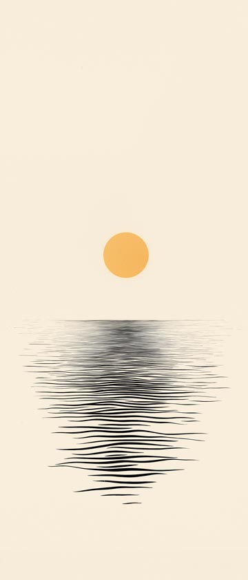 Minimalist sunset formed by horizontal lines on a beige background