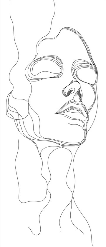 Abstract face created with a single continuous line on a white background