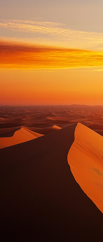 Golden sand dunes lit by the setting sun