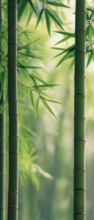 Bamboo grove with sunlight filtering through green leaves