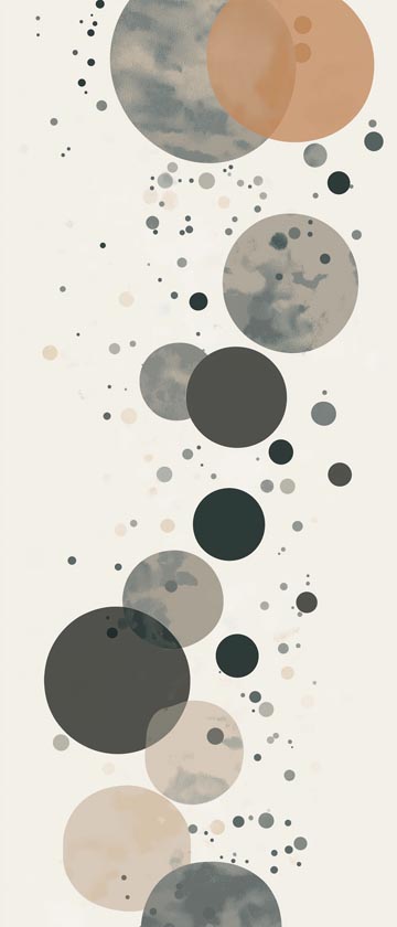 Floating circles in neutral tones scattered across a plain background