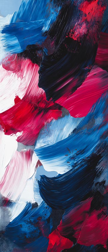 Bold paint strokes in red, blue, and black