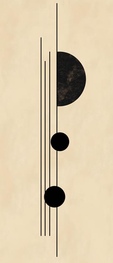 Thin black lines and geometric shapes on a beige background