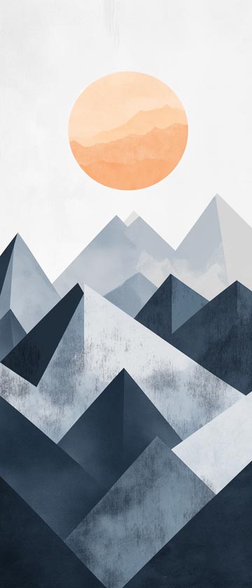 Stylized grey and blue mountains on a white background